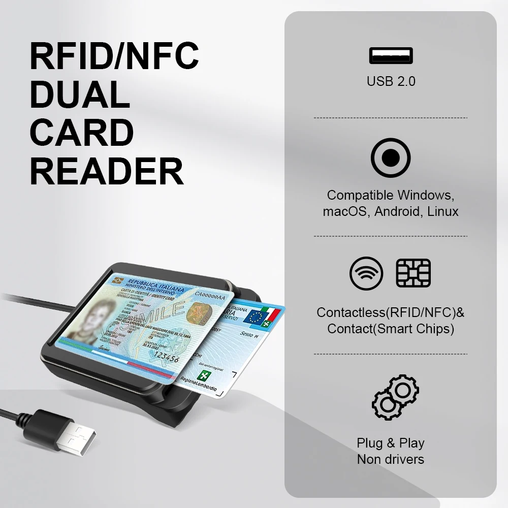 Zoweetek CIE RFID NFC Contactless and Contact Card Reader for CIE 3.0 CRS CNS Compatible with Windows Mac