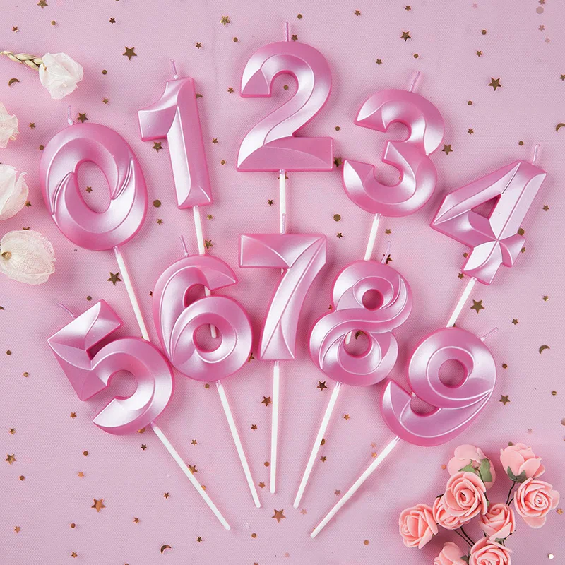 1pc 0-9 Number Birthday Candles Pink Blue Extended Big 3d Design Cake Candle Topper Decoration For Birthday Wedding Party Decor