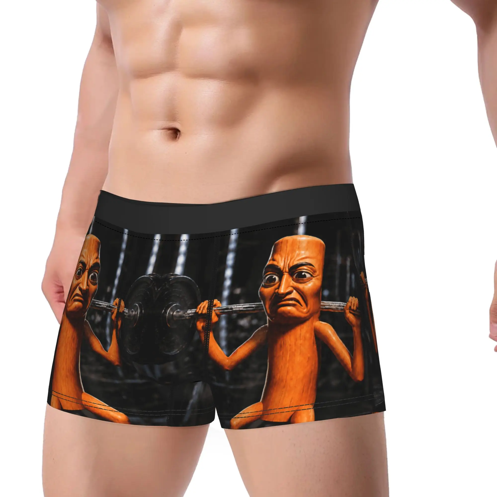 Disgusting Gym Tung Tung Sahur Workout Meme Humor Fitness Boxer Brief Underwear Men Breathable Trunk Custom Plus Size Underpants