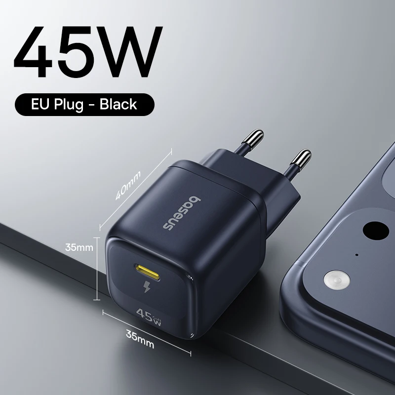 Baseus 45W GaN-lader voor iPhone 17 16 15 Pro Max Samsung Galaxy Snellader Telefoonlader USB-C-lader Draagbare PD-lader