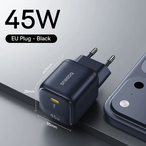 Зарядное устройство Baseus 45W GaN для iPhone 17 16 15 Pro Max, Samsung Galaxy, быстрое зарядное устройство для телефона, портативное зарядное устройство USB-C, зарядное устройство PD