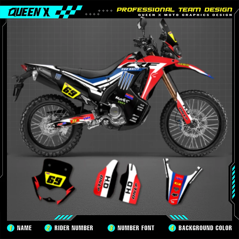 

Queen X MOTOR Motorcycle Graphics Decals Stickers Kit For Honda CRF250 RALLY 2017 2018 2019 2020 Number Name Custom