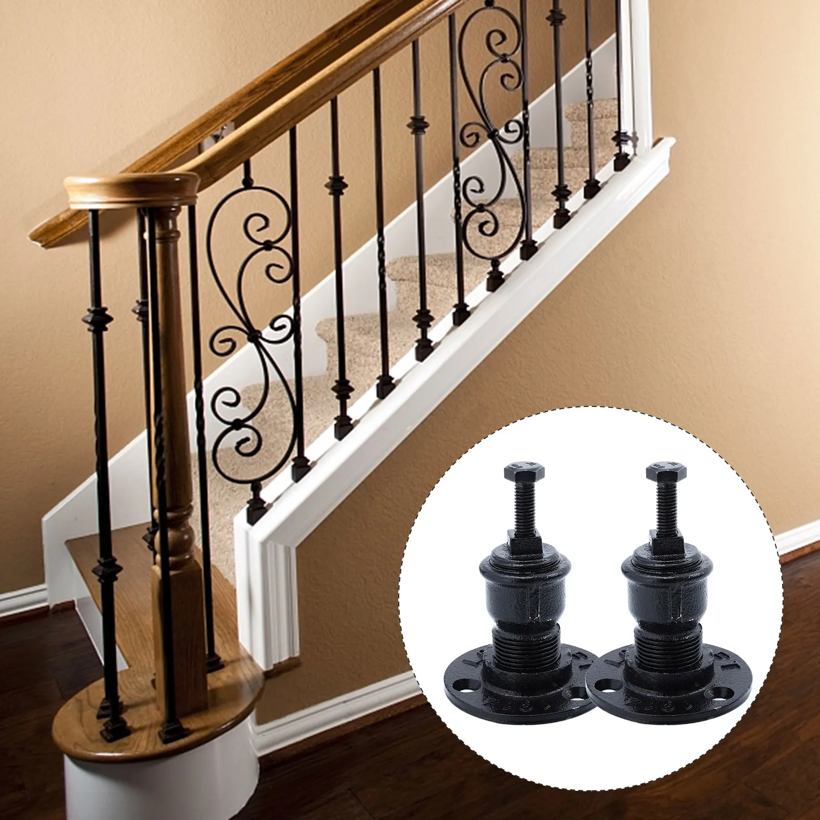 

2pcs Handrail Fixing Parts Black Adjustable Deck Support Wall Mount Stair Railing Bracket Metal Handrail Construction