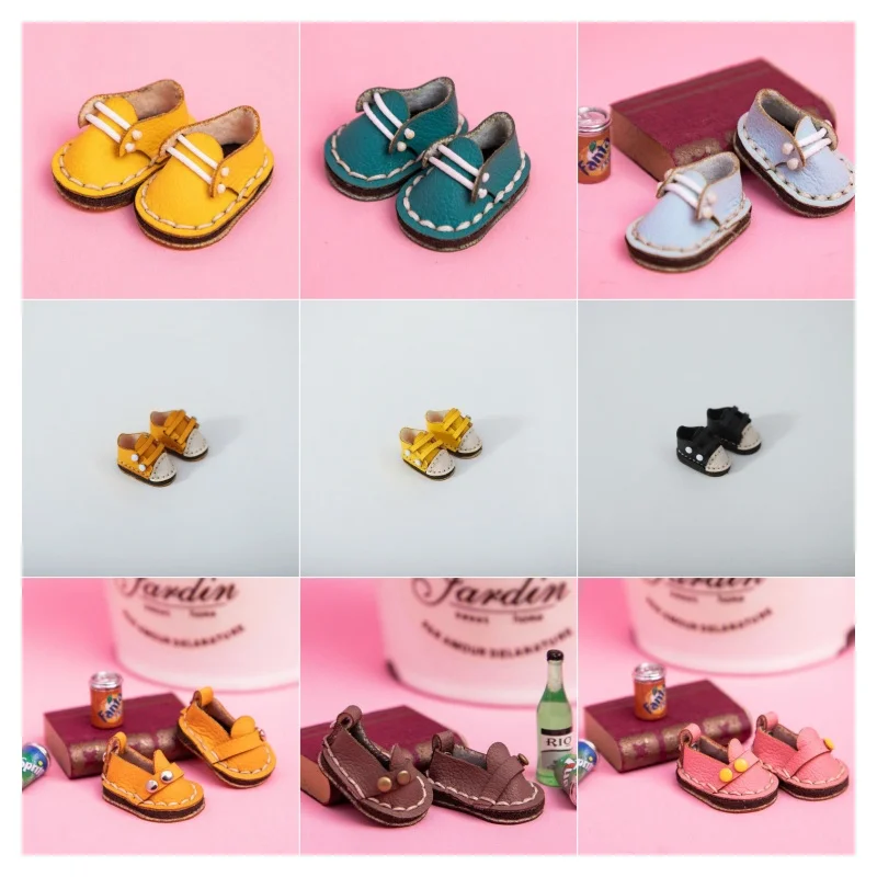 Ob11 doll shoe splicing color shoe hand hook doll handmade leather shoes 1/12 point jbd Molly doll shoes 2.3 * 1.3 size doll sho