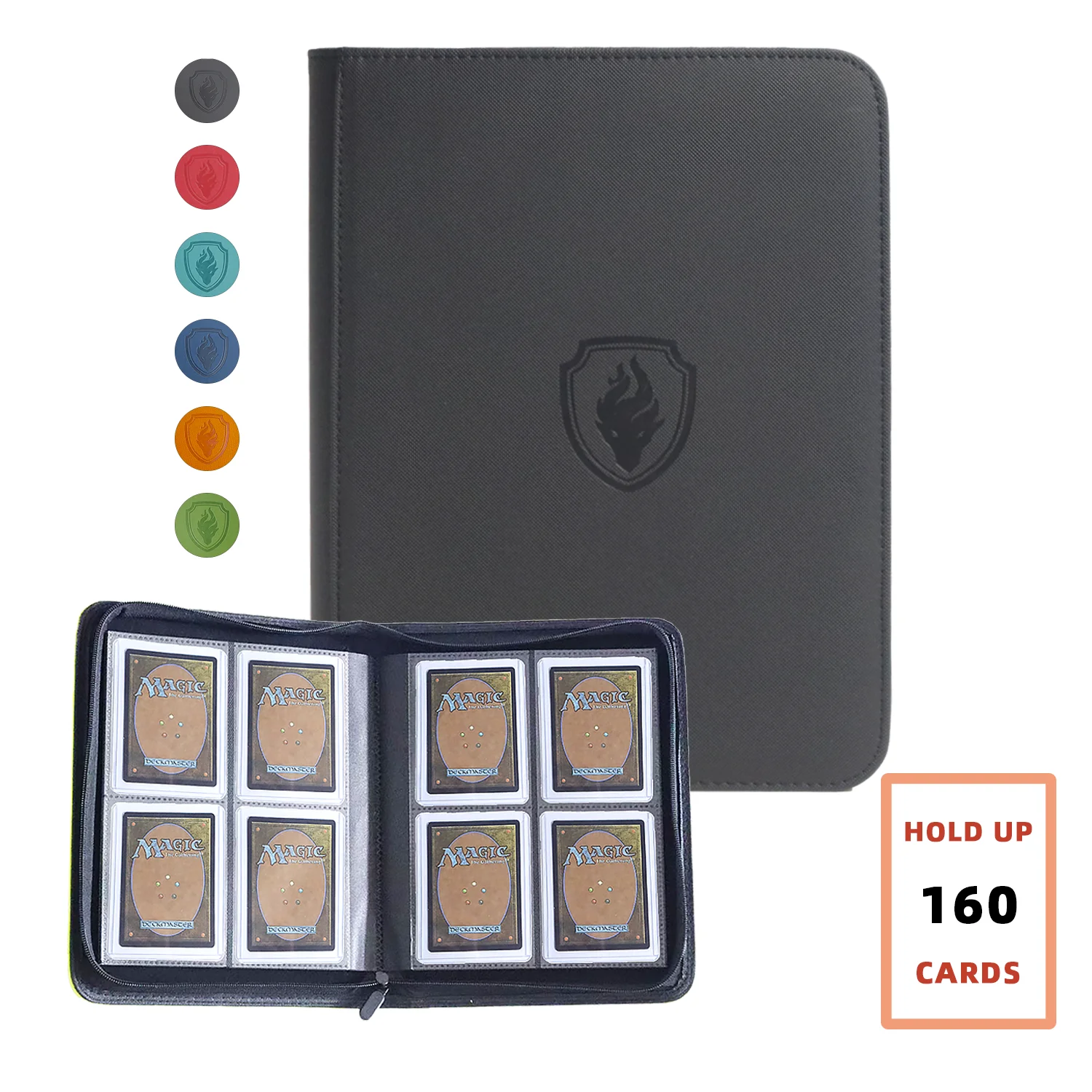 Holds 160 Cards|Trading Card Binder for 3”×4”Cards | 4-Pocket Double-sided Album |PU Leather Zipper Folder for TCG/Sports Cards