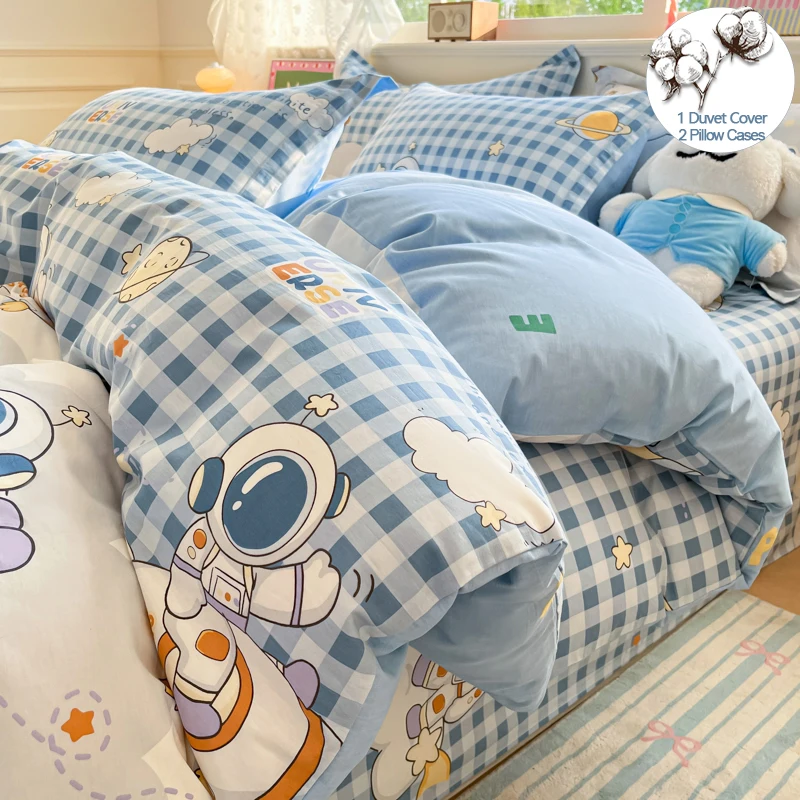 漫画柄寝具セット-100-コットン布団カバーセット-3点セット-140x200-200x200-マルチサイズ、通気性抜群、低刺激性、お手入れ簡単