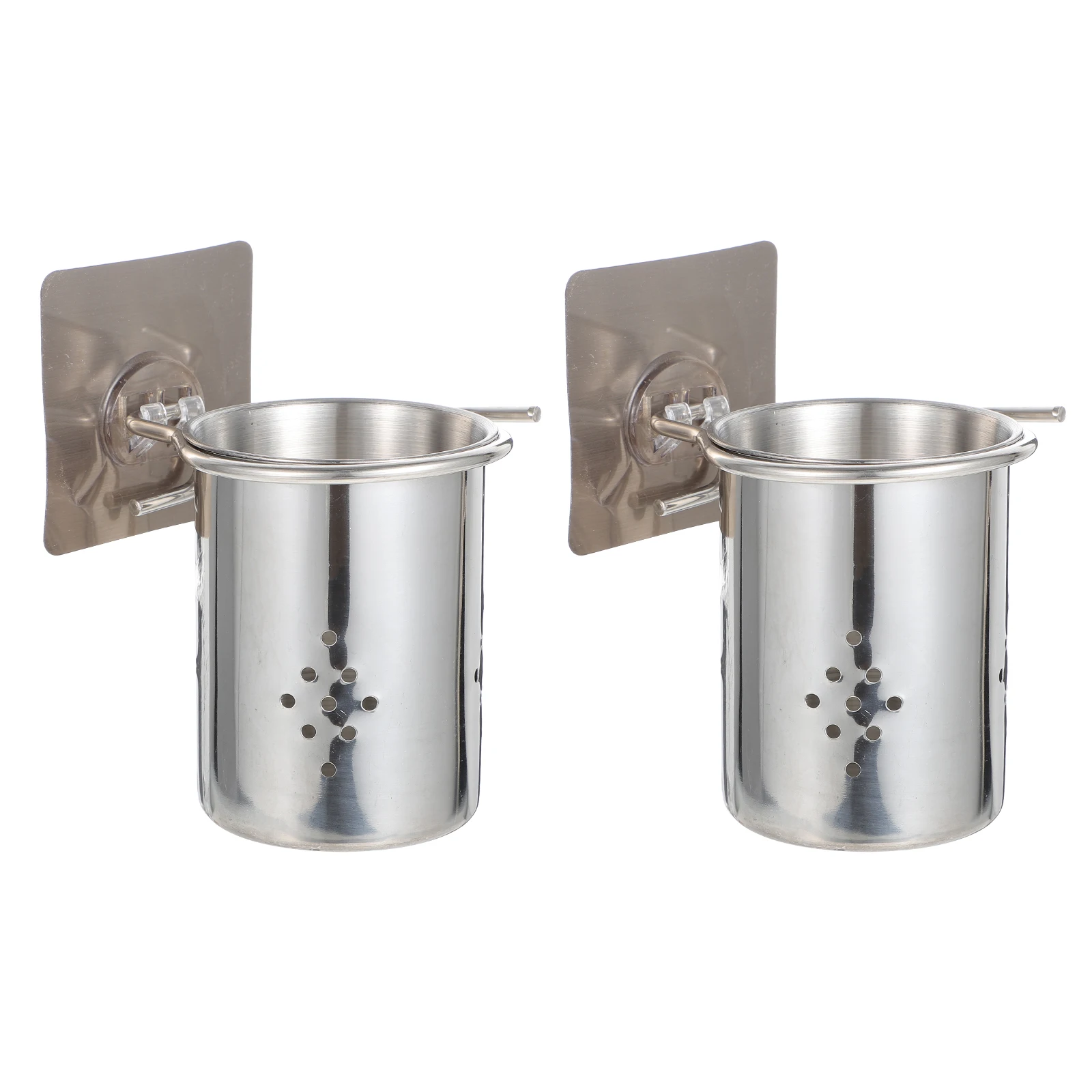 2Pcs Stainless Steel Chopstick Storage Holder Wall-Mounted Kitchen Rack with Drain Tray Adhesive Design No Nails Needed Spoon