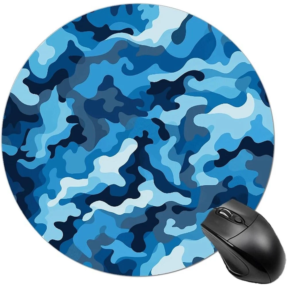 

The blue camouflage pattern mouse pad made of circular anti-slip rubber is suitable for office use and gamers
