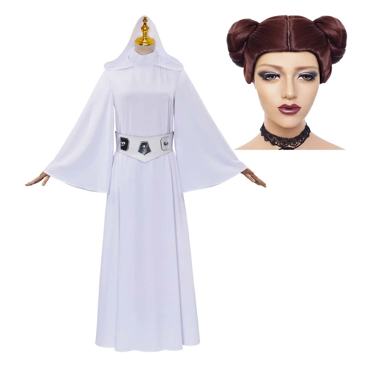 

Women Halloween Disguise Clothing Princess Leia Cosplay White Dress Costume Or Wig