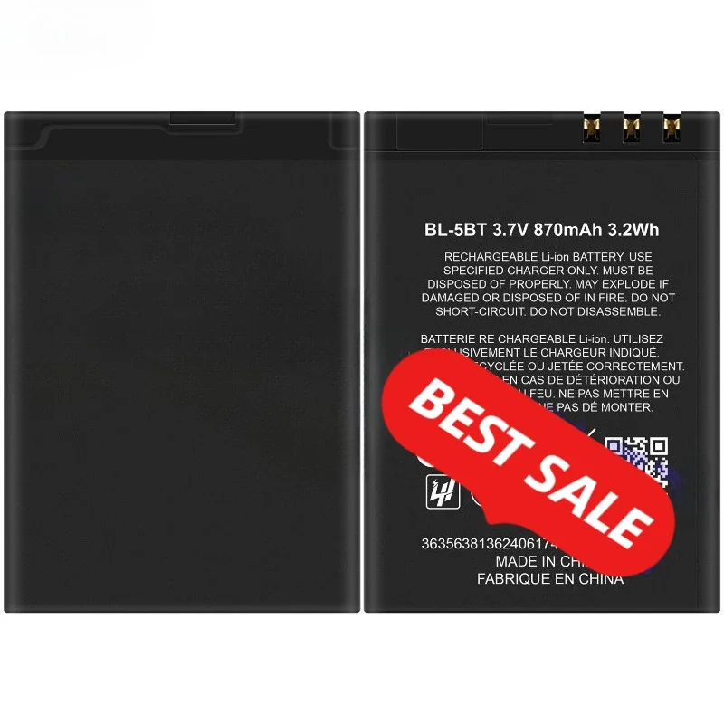 BL-5BT for Nokia 2608/2600C/7510A/7510S Phone Battery High Quality High Capacity Replacement Bateria Grade A Cell with Tools