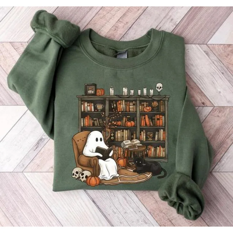 

Halloween Ghost Print Hoodie Women's Fashionable Unisex Sweatshirt Comfortable Fit Ghostly Design Hooded Top for All Ages