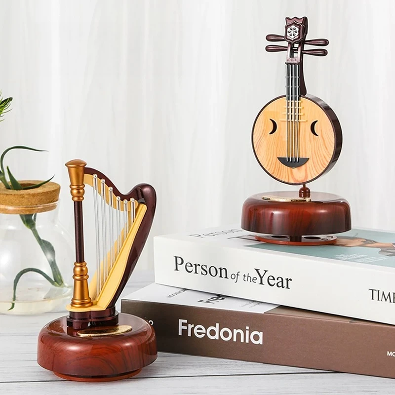 Vintage Music Box Instrument Shape Rotating Musical Box Desktop Ornament Figurines Birthday Gift Music Lovers Home Decoration