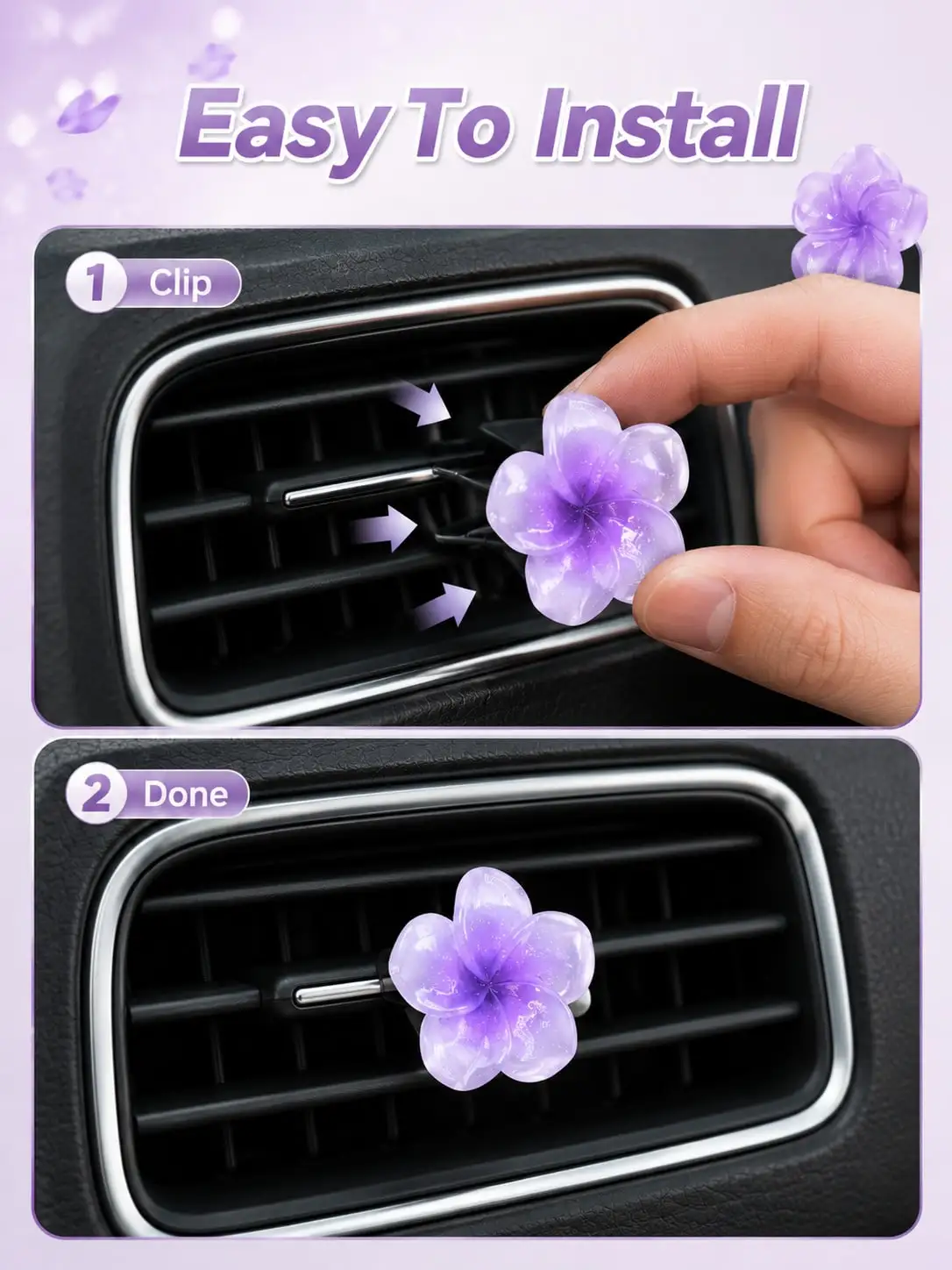 6pcs Pink Flower Car Air Vent Clips, Cute Floral Auto Interior Decor, Sweet Dashboard Accessories for Women