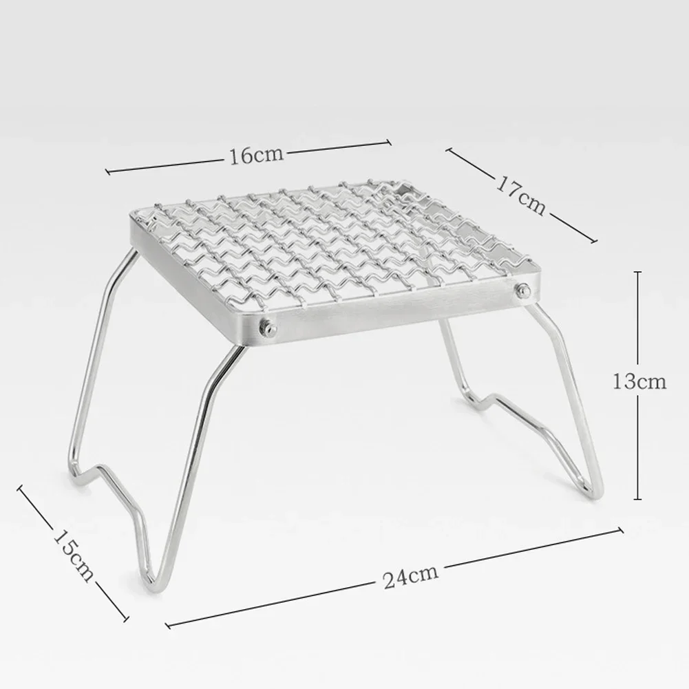 Lightweight Camping Barbecue Grill with Foldable Legs 201 Stainless Steel for Hiking Backpacking and Outdoor Use