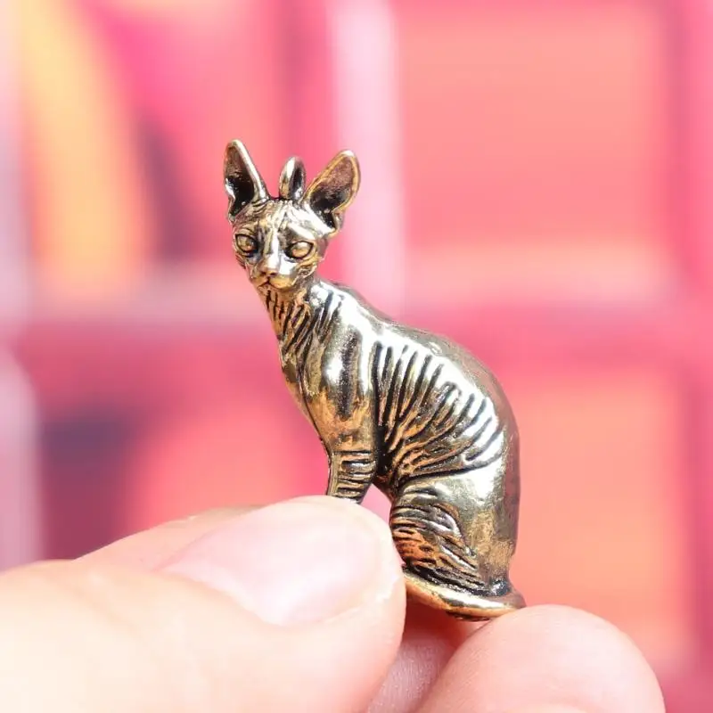 2.5*3.1cm Household Solid Brass Hairless Cat Small Statue Desktop Ornaments Animal Figurines Model Home Desk Decoration Crafts