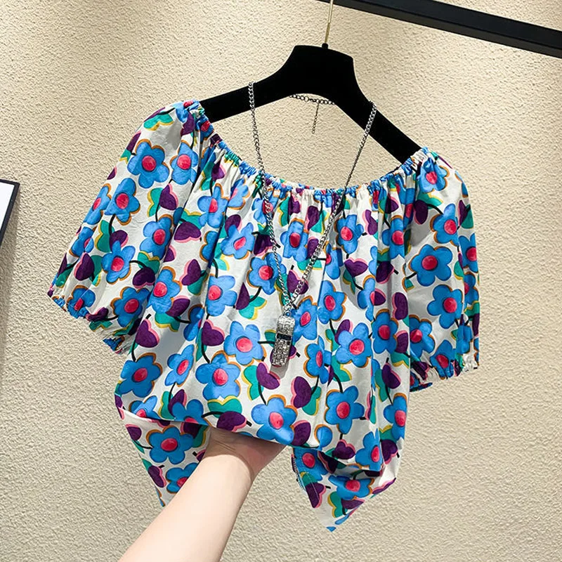 Floral Short Sleeve All-match Blouse Summer New Thin Print Chiffon Temperament Loose Shirt Tops Vintage Elegant Women Clothing