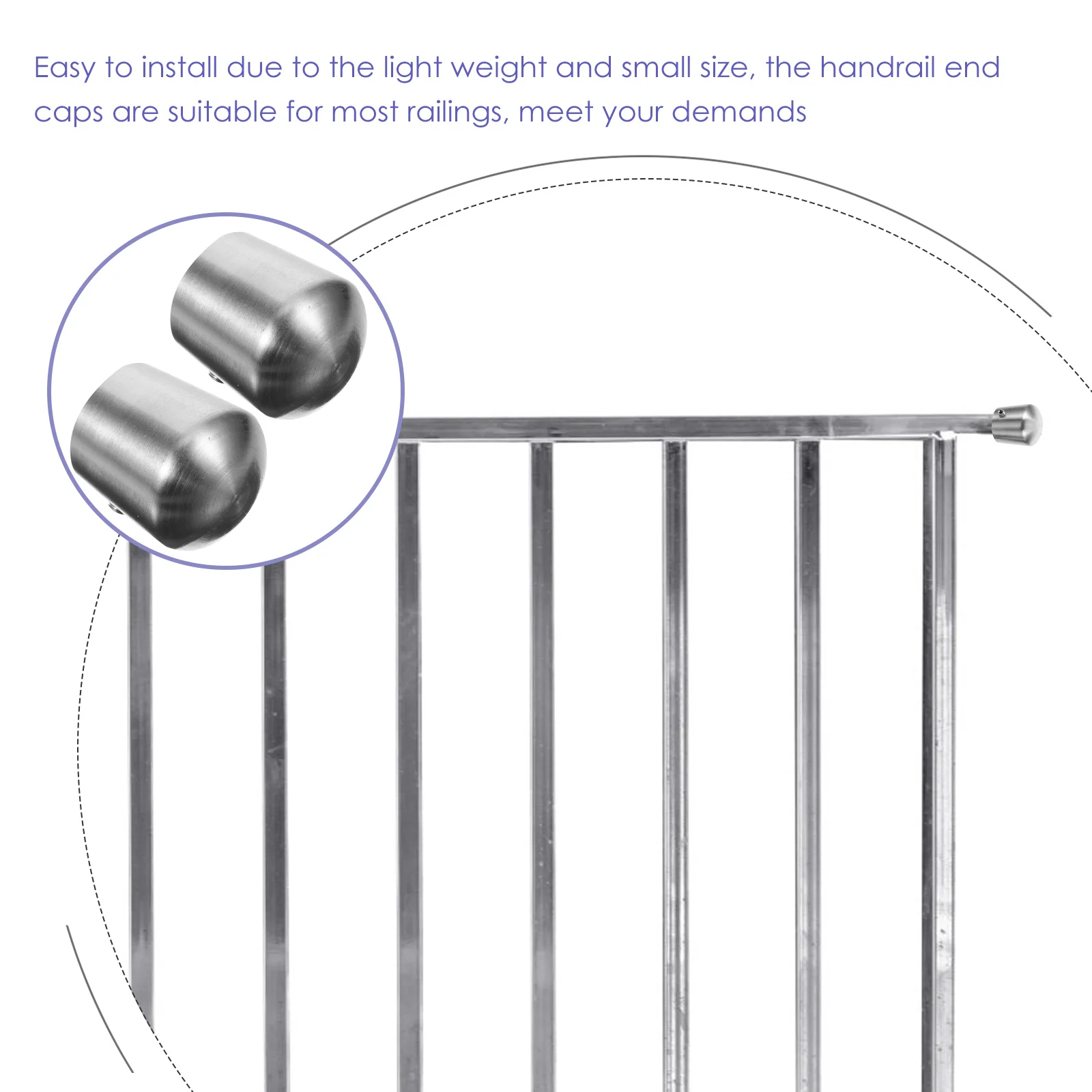 2 Pcs Round Pipe Stairway Railing Caps Metal Handrail Plugs for