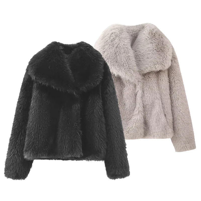 KUCLUT 2024 Autumn Winter Women Casual Faux Fur Jackets Fashion Streetwear Solid Oversized Turn Down Collar Elegant Thick Coats