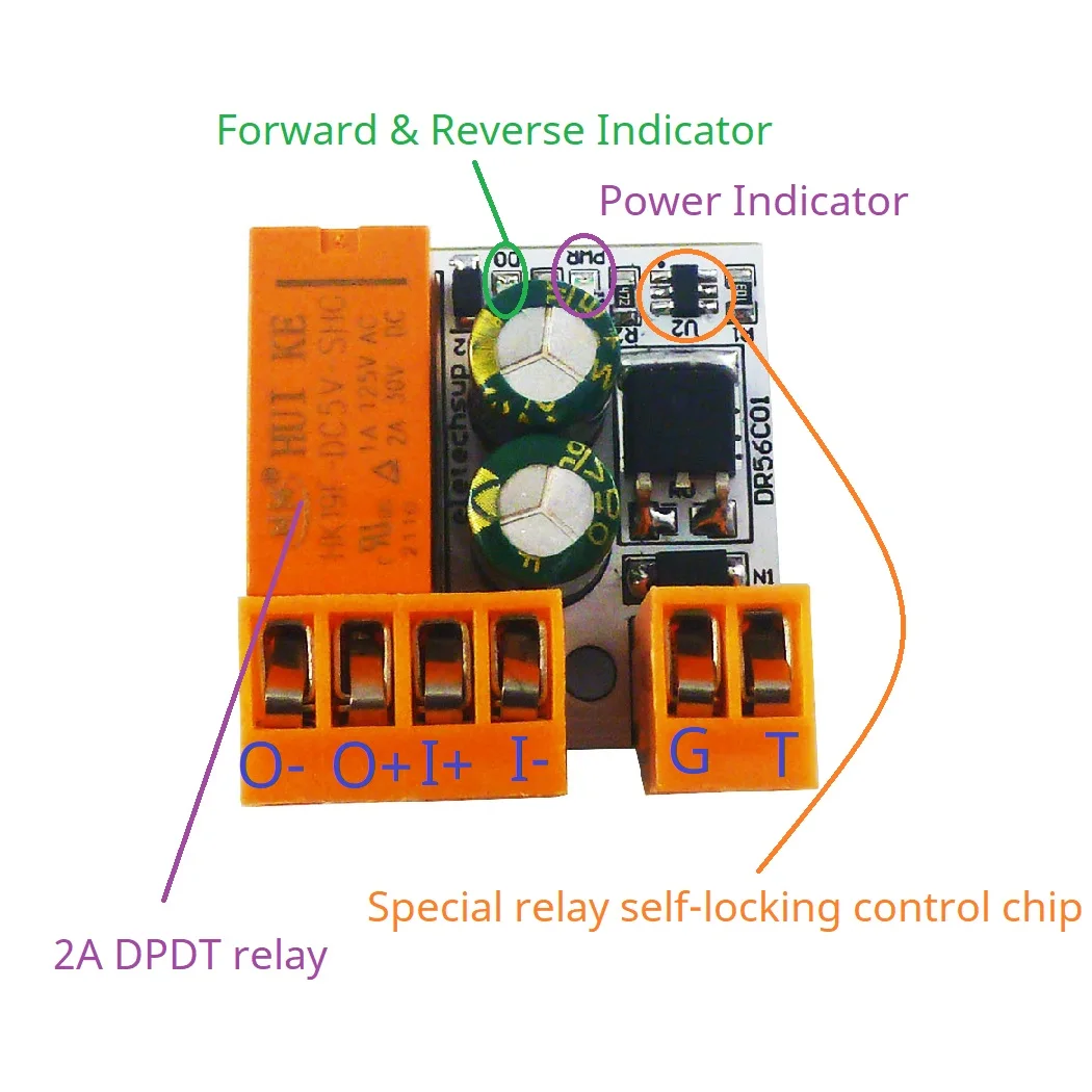 2A Pluggable Terminal Motor Forward Reverse Self-locking Controller DC Polarity Reversal Circuit Bistable DPDT Relay Module