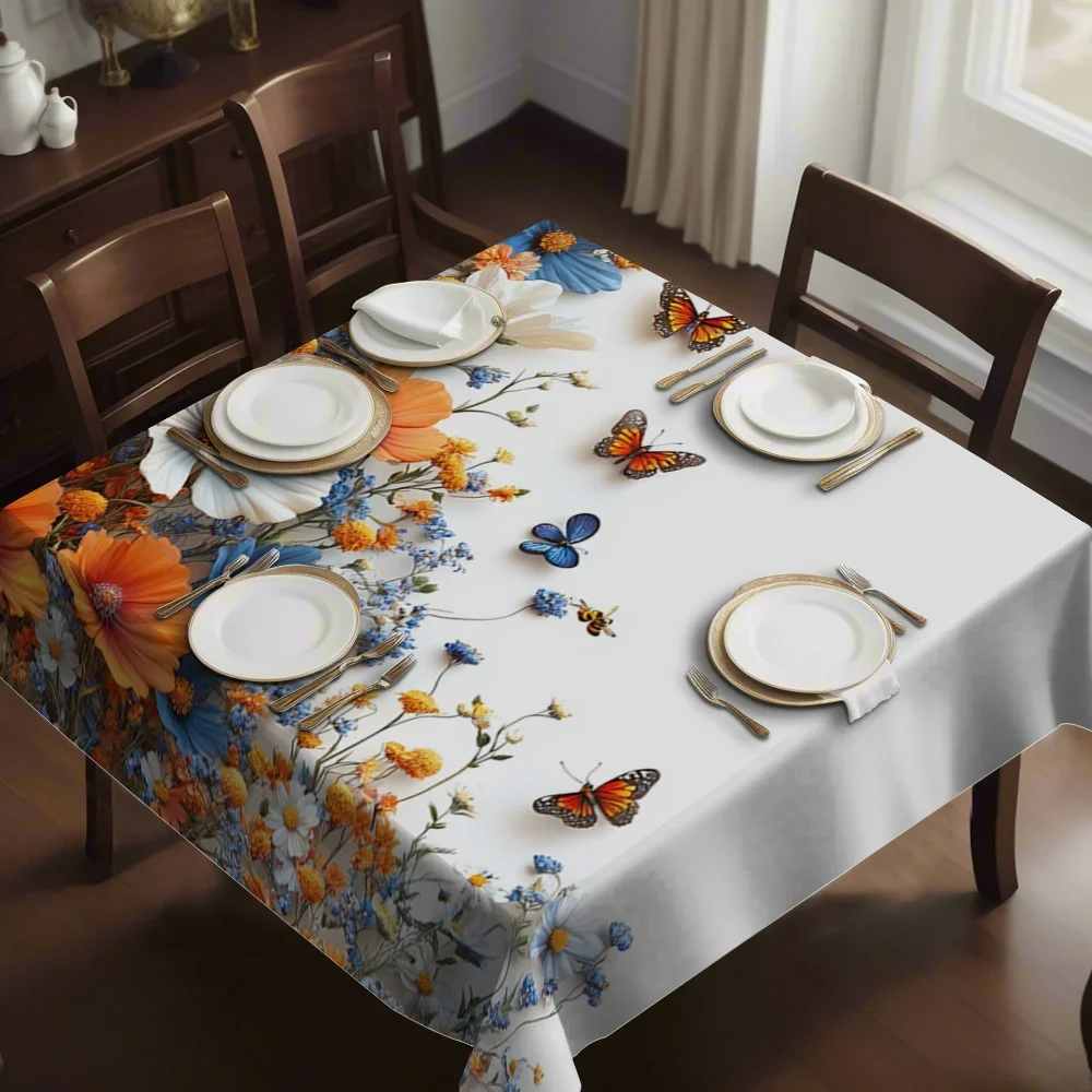 Retro floral butterfly print square tablecloth - holiday gift for indoor and outdoor use, multi-purpose. yzb
