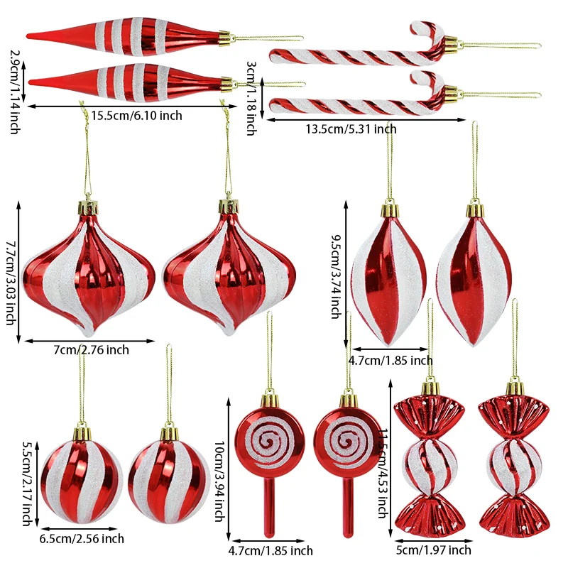 1Set Christmas Candy Cane Pendants Red White  Xmas Tree Hanging Ornaments Home 2024 Navidad New Year Christmas Party Decorations
