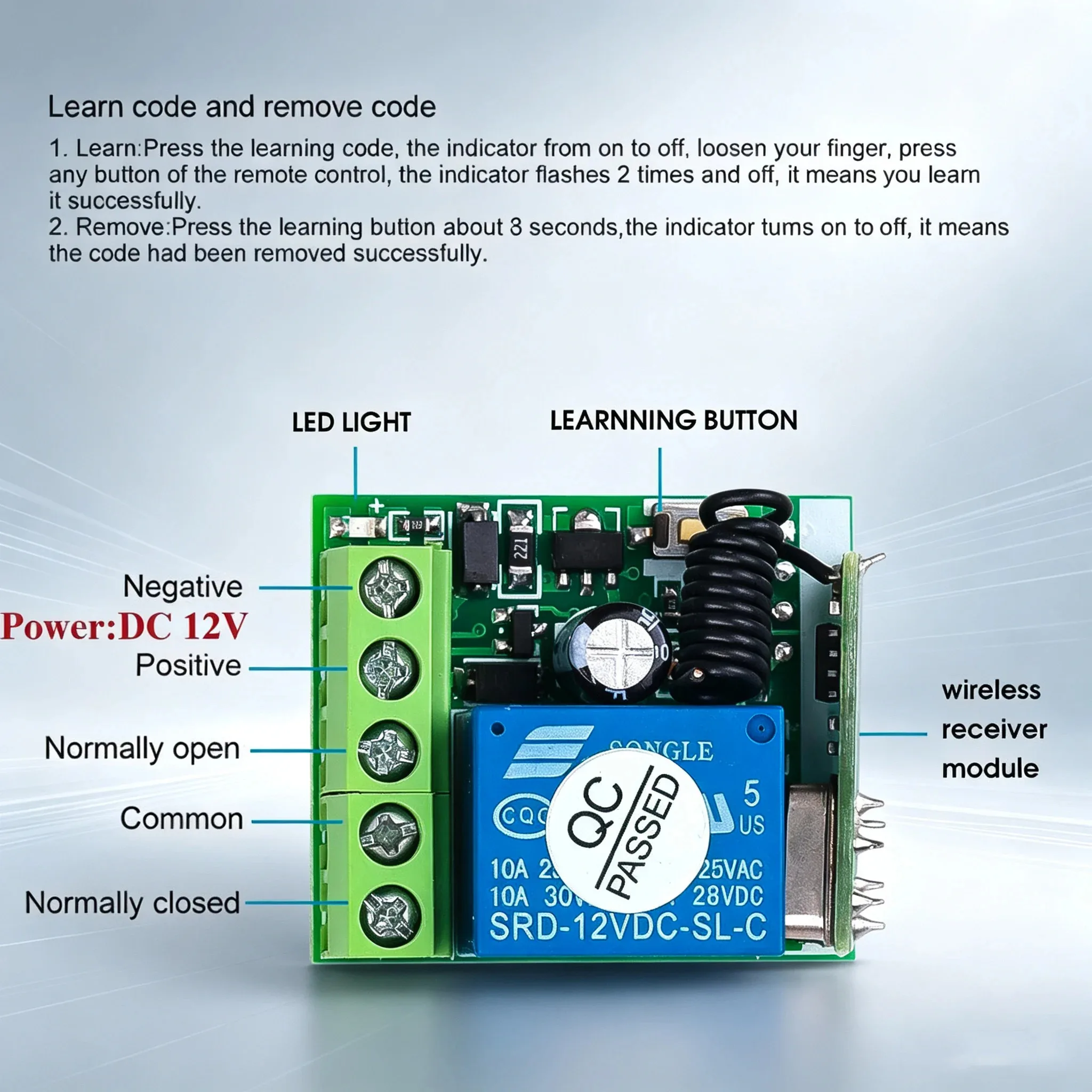 KEBIDUMEI DC 12V 433Mhz RF Drahtloser Fernbedienungsschalter Relais 1-Kanal Empfängermodul für LED-Tür Elektromagnetisches Schloss Smart Home – Detail 4