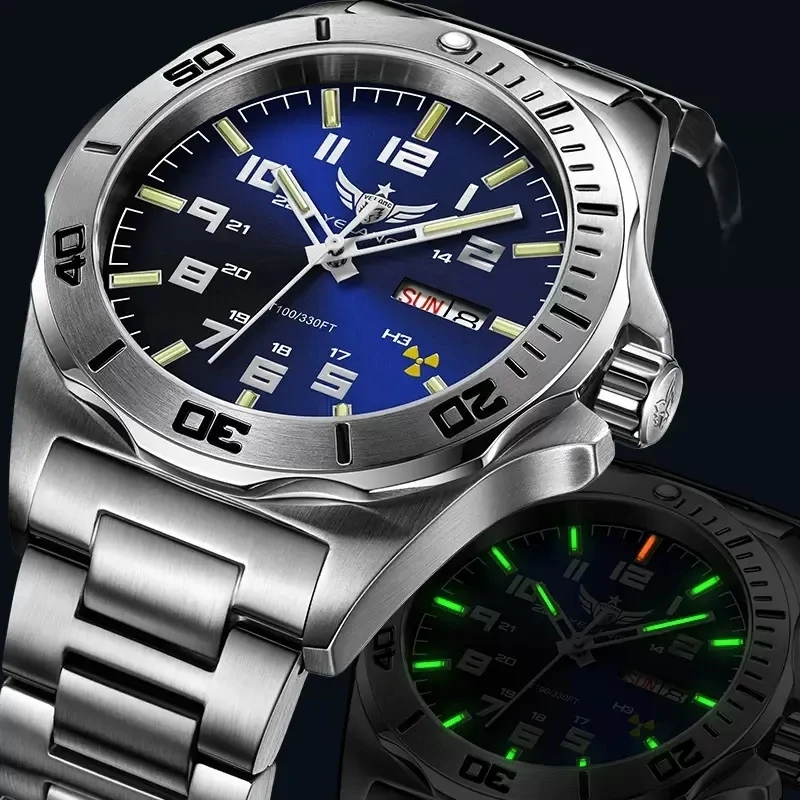 YELANG H3 T100 Self Luminous Men Watch Automatic Mechanical Movement 24 Jewels Sapphire Rotated Dial Diver Waterproof 100m V1019