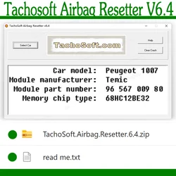 Tachosoft Airbag Resetter V6.4 for Deleting Crashdata from Airbag ECU Dumps Car Software to remove crash data from airbag ECU