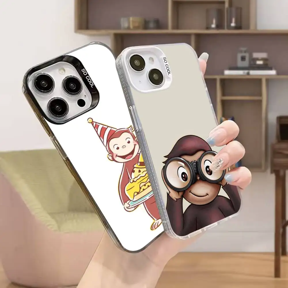 

C-Curious G-George Monkey Phone Case For iPhone 16,15,14,13,12,11,Mini,Pro,SE,MAX White Matte Shockproof Cover