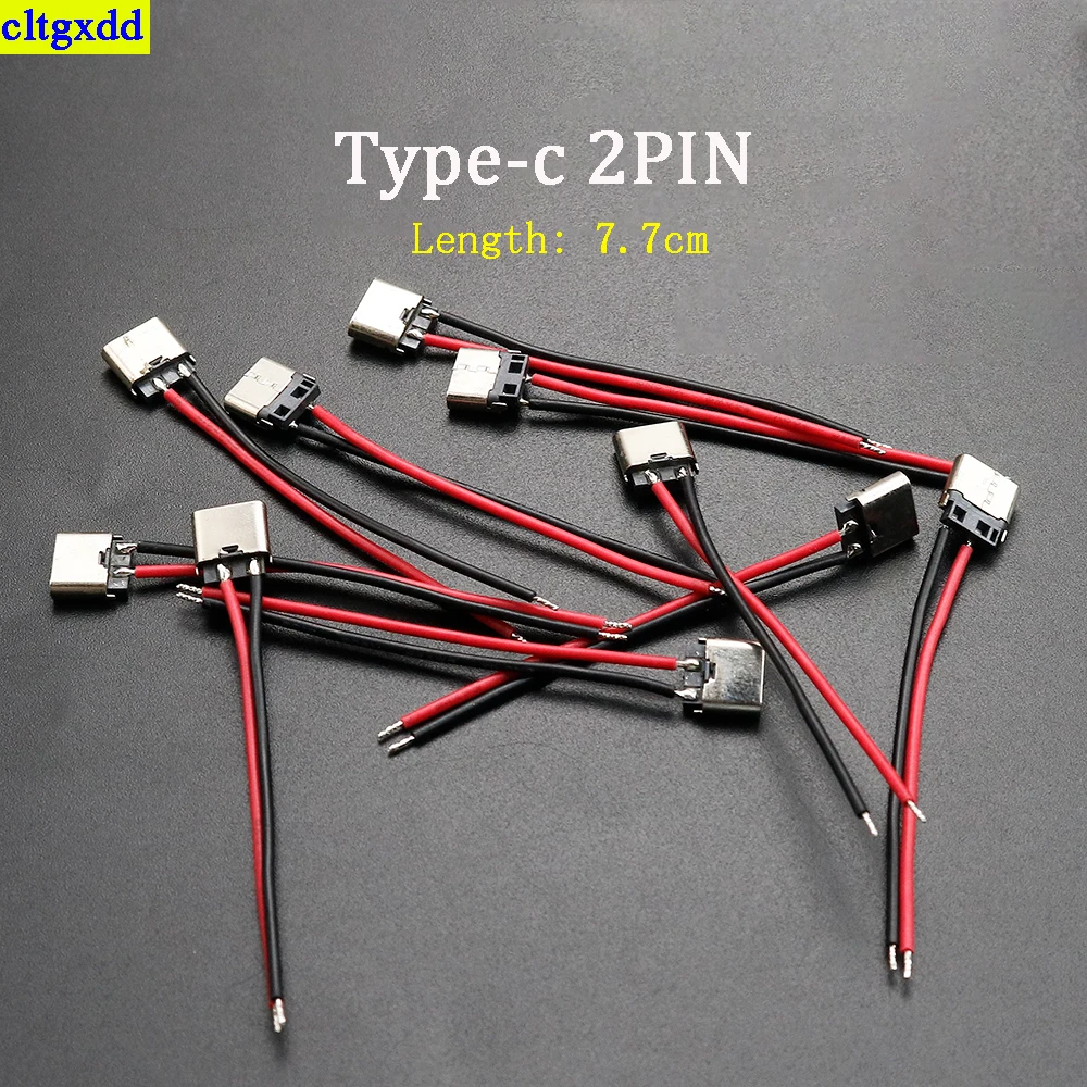 

cltgxdd 5-10piece Type-C 2-pin solder joint wire USB with VOPEC busbar 3A high current socket USB C connector cable 7.7CM