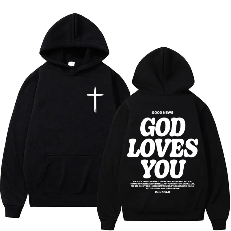 Harajuku Aesthetic Christian Jesus Church Hoodie Bible Verse God Loves You Hooded Men\'s Women Vintage Sweatshirts Streetwear Y2K