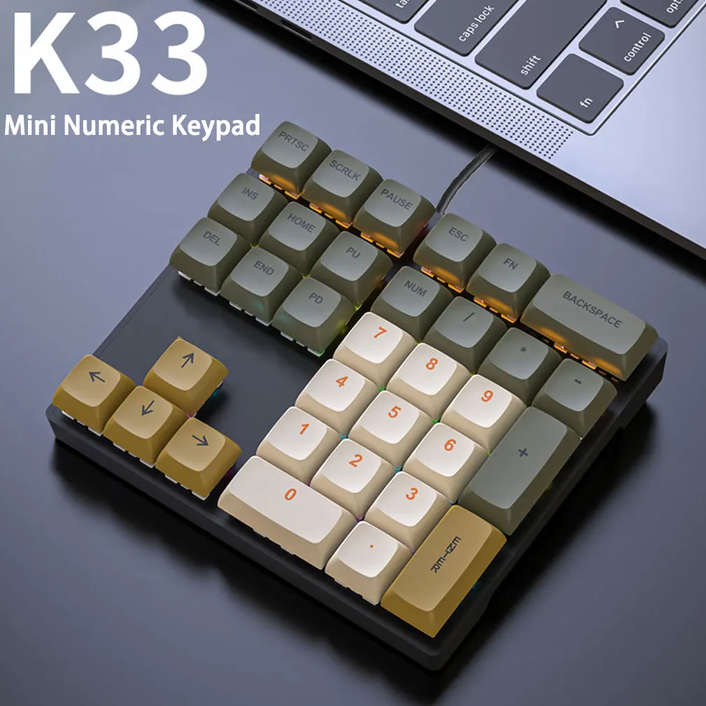 

Universal K33 Mini Numeric Keyboard Shaft 33Keys Wired Mechanical Numeric Keypad RGB PBT Keycaps for Treasury Accounting Finance