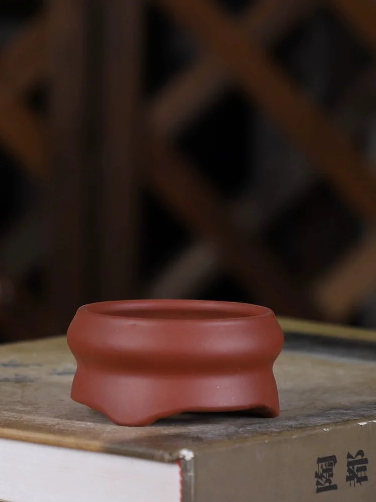 Ceramic Circle Small Round Bonsai Pot,Vase,Handmade Chinese Purple-sand,Nature Color,Classical Garden Home Table Decoration