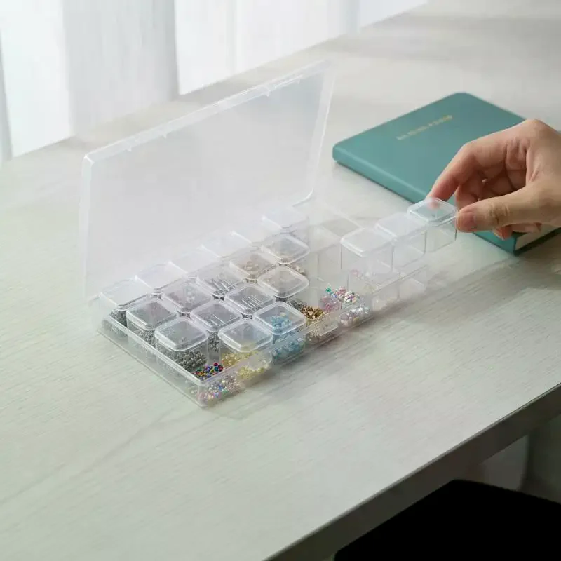 28 Compartment Adjustable Storage Box - Clear Plastic Organizer for Jewelry, Earrings, Beads, Screws & Small Accessories