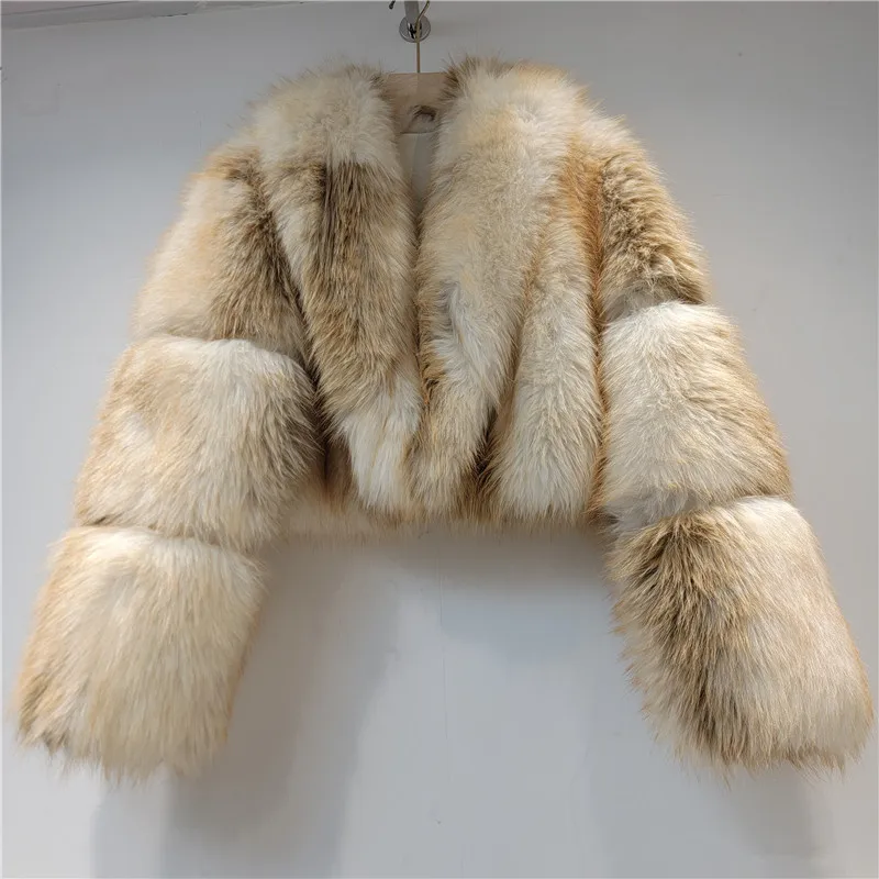 Clothland Women Sweet Faux Fur Jacket V Neck Long Sleeve Short Style Crop Top Vintage Female Chic Coats CB452