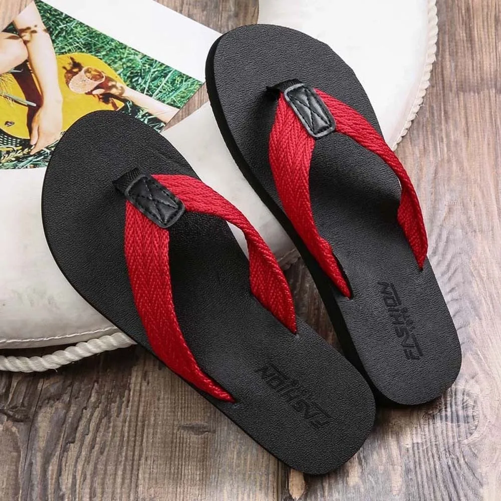 1 Pair Portable Soft High Elasticity Flip Flops TPR Thickened Flat Bottom Slippers Resilience Anti-slip Beach Flip Flops Men