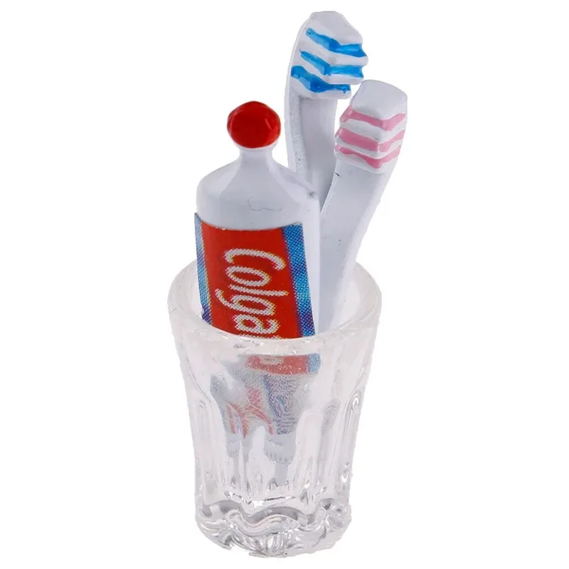 4 قطعة/المجموعة دمية مصغرة كوب معجون الأسنان فرشاة الأسنان مجموعة مصغرة دمية الحمام المشهد ديكور 1:6 1:12 دمية ديكور #2