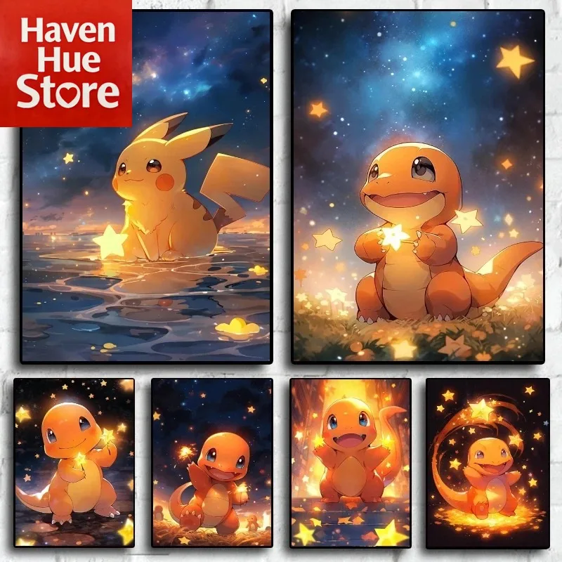 Póster de Anime de Pokémon Charmander, pintura en lienzo moderna para el hogar, impresiones e impresiones decorativas colgantes, regalos de Navidad para sala de estar