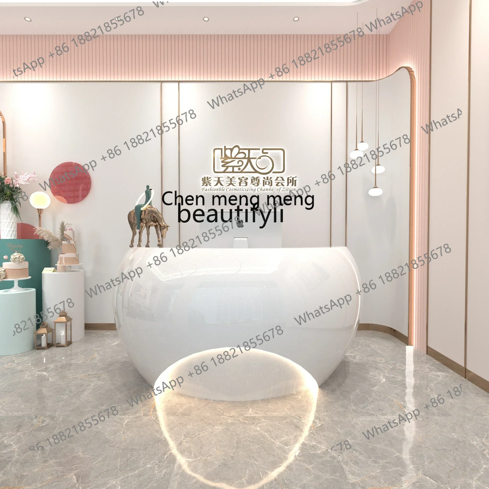 xqCreative special-shaped paint front desk large company custom lobby reception, bar beauty salon checkout page