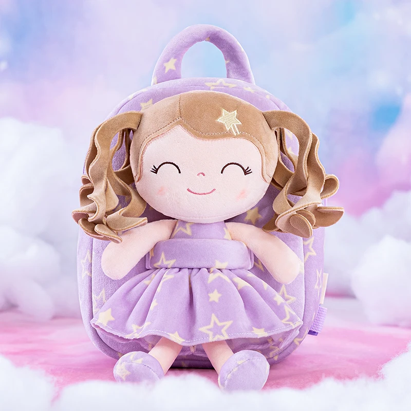 Gloveleya Soft Backpacks Curly Hair starry Series Dolls Bag Kids Backpacks Purple