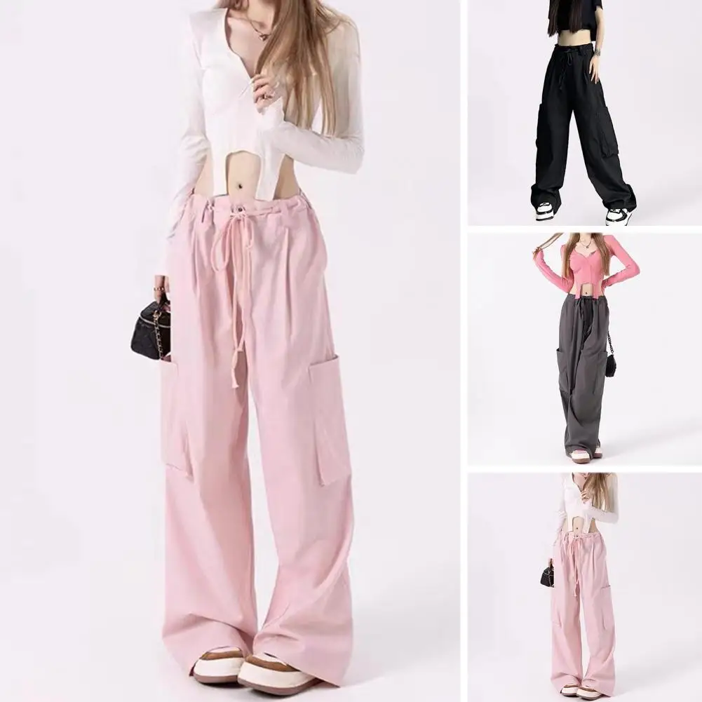 Women Summer Trousers Female Clothes Women Cargo Pants Hip Hop Solid Color High Waist Oversized Drawstring Streetwear Wide Leg