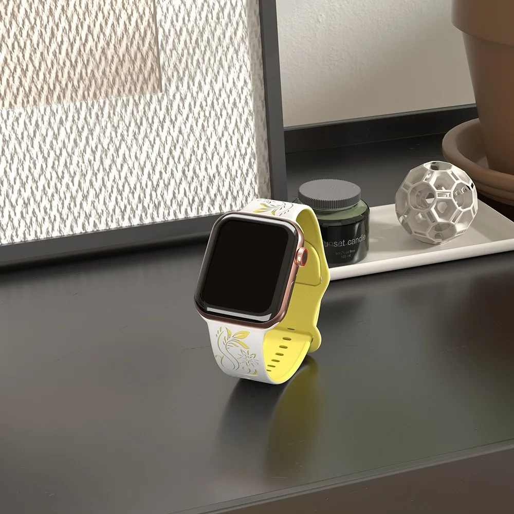 2pcs Floral Engraved Silicone Bands for Apple Watch Series 10 9 8 7 6 SE 5 4 3 Sport Straps 42mm 46mm 49mm 45mm 40mm 44mm 41mm