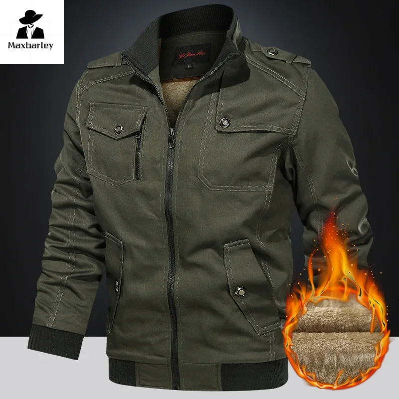 

Winter Cargo Jacket Men's Thickened Fleece-lined Pocket Pure Cotton Parka Vintage Field Hunting Warm Windproof Boxing Coat