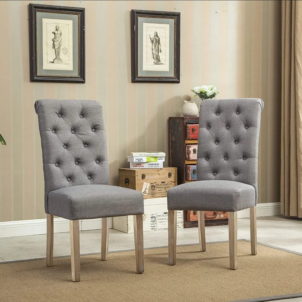 

Habit Grey Solid Wood Tufted Parsons Dining Chair (Set of 2), Gray