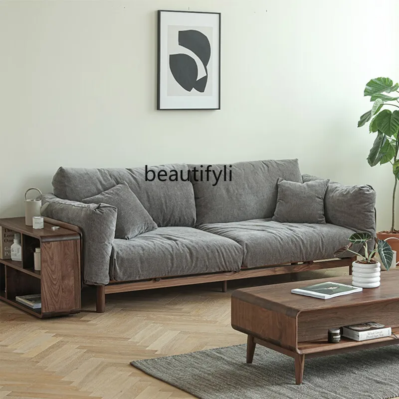 Sofa combination Nordic living room North American black walnut fabric sofa simple cherry wood