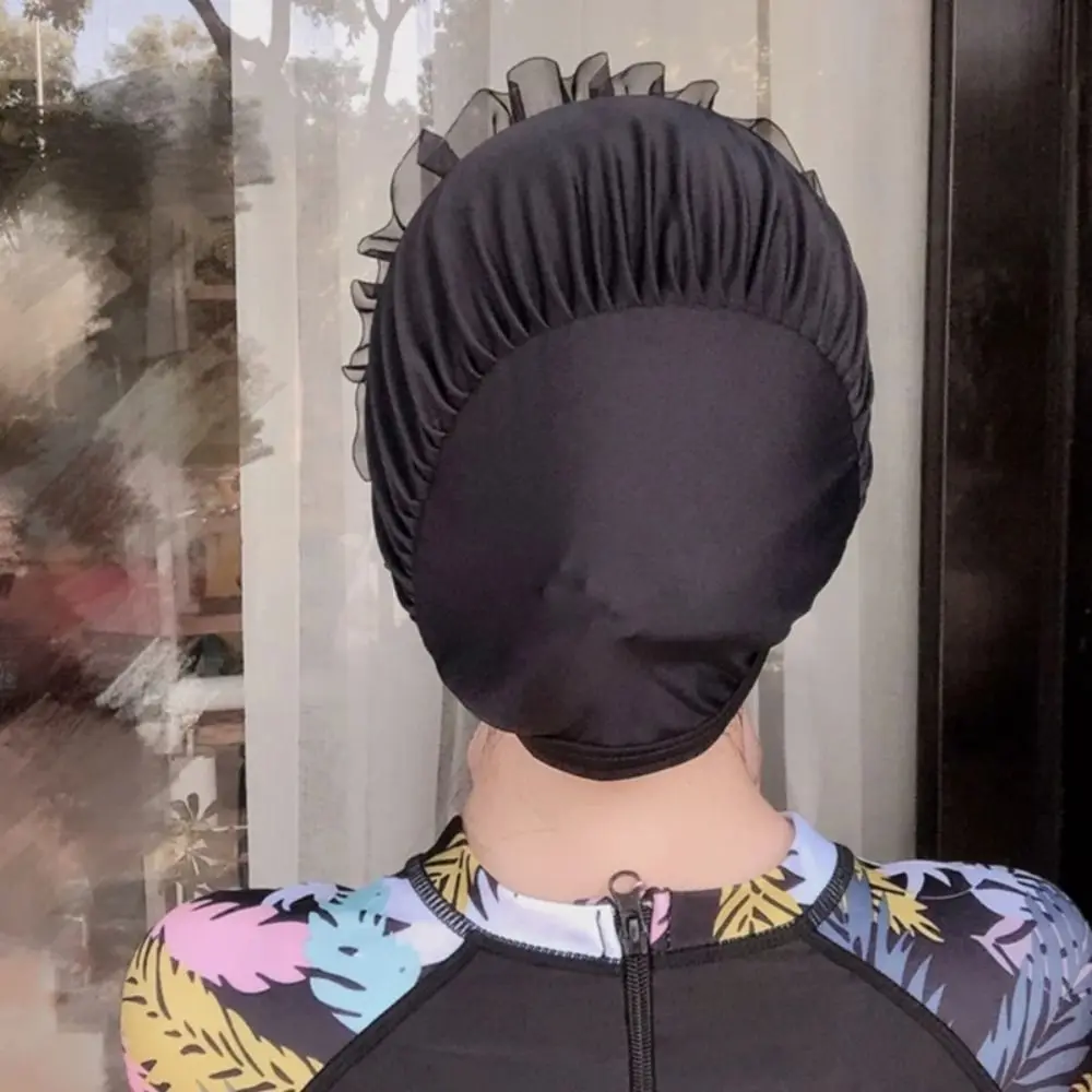 

Корейская кружевная шапочка для плавания, защита ушей, свободный размер, эластичная шапочка для дайвинга, милая шапочка для купания, подарок