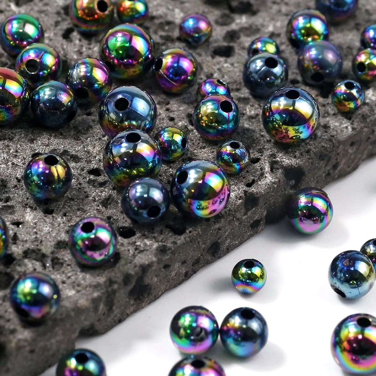 Schwarz 6/8/10mm Acryl Glänzende Bunte Perlen Runde Spacer Lose Perlen Für Schmuck Machen Armband schlüsselbund DIY Zubehör