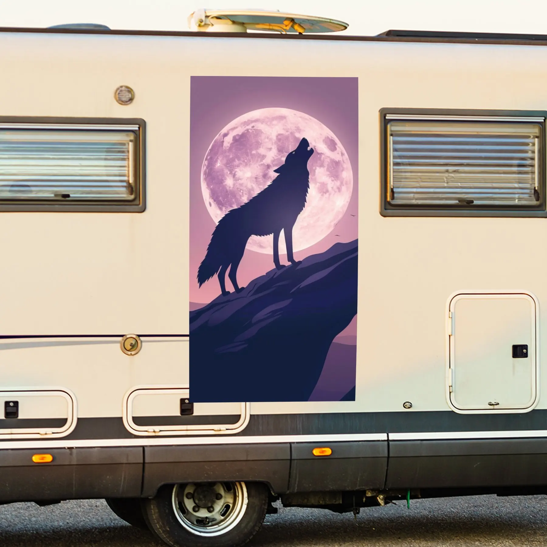 

Wolf Howling At Moon Motorhome Car Door Sticker PVC Self Waterproof Stick, Striking Auto Exterior Accessories Decor Protect Gift