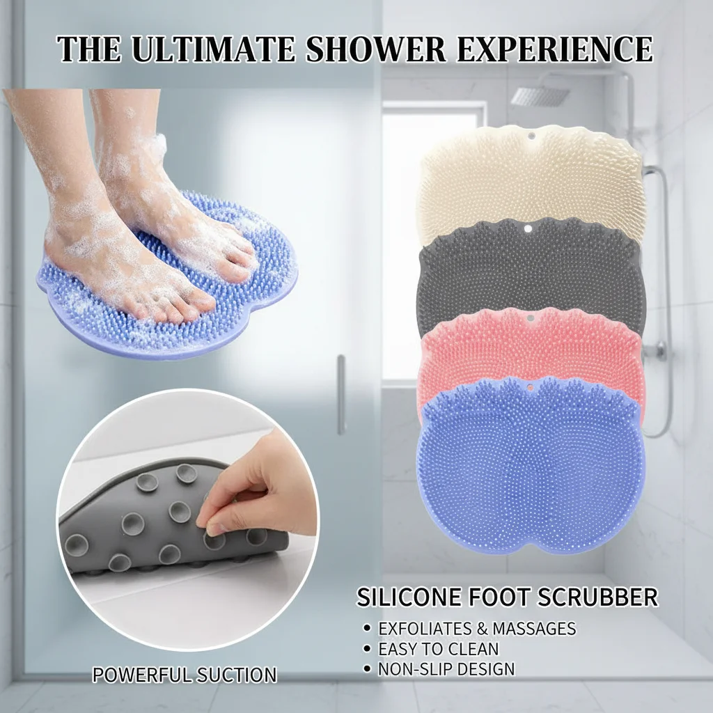 Silicone Rubber Foot Mat Bathroom Foot Massage Pad Hanging Wall Rubbing Back Artifact for Bath Relaxation