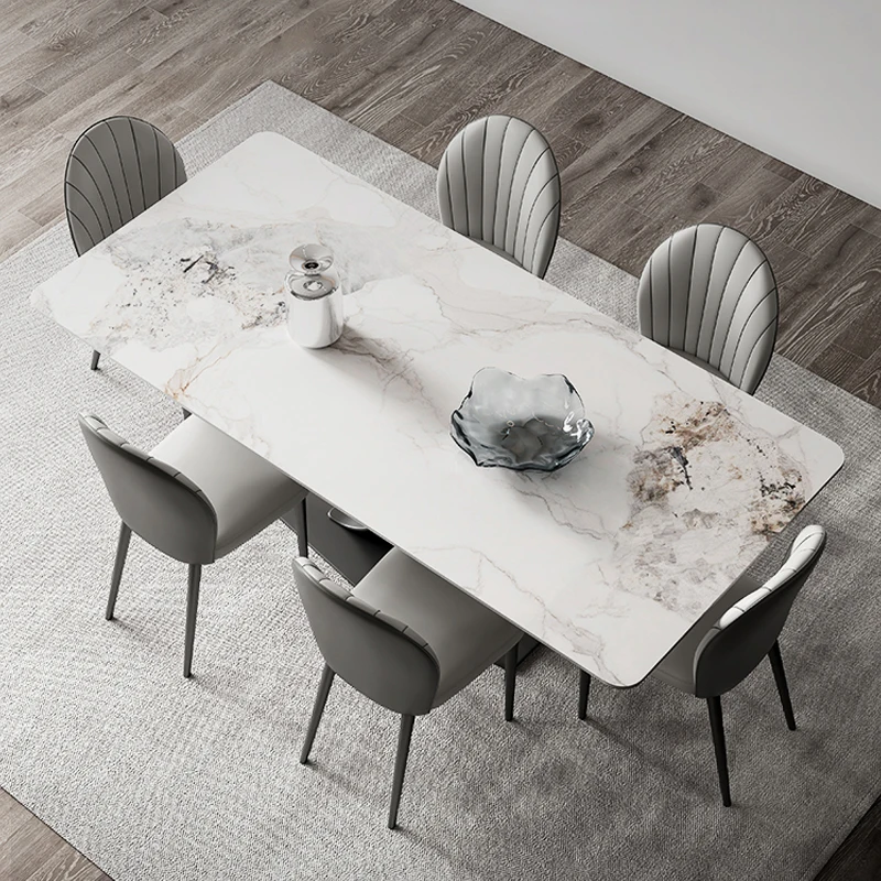 

&c An Italian High-end Minimalist Modern Rectangular Dining Table with a Black Stone Surface, Suitable for Family Use.
